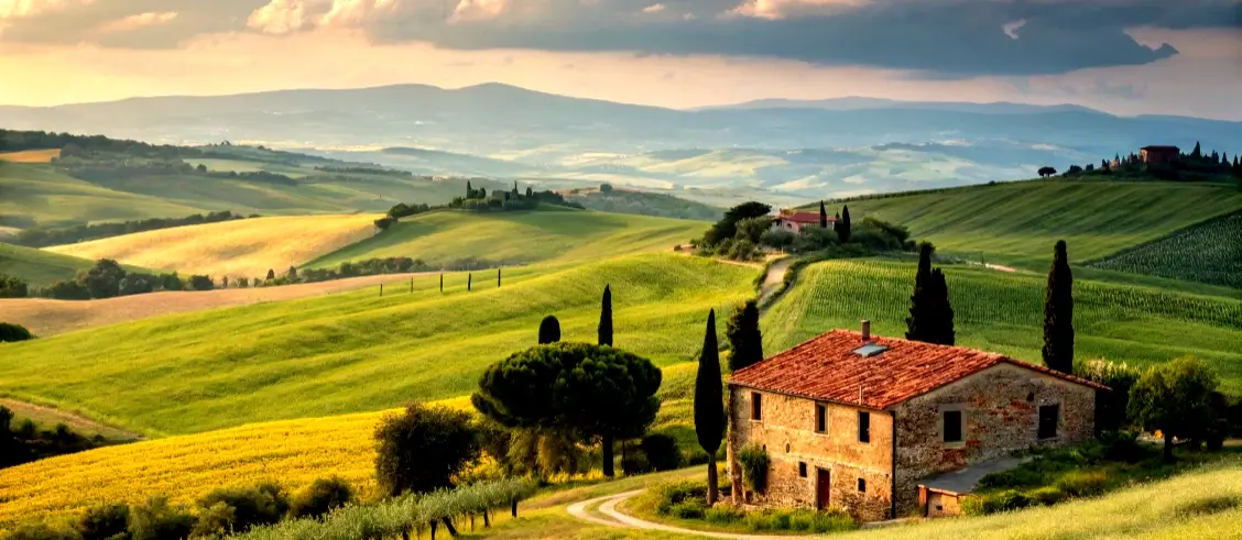 Tuscany&rsquo;s Chianti region with vineyards and cypress trees