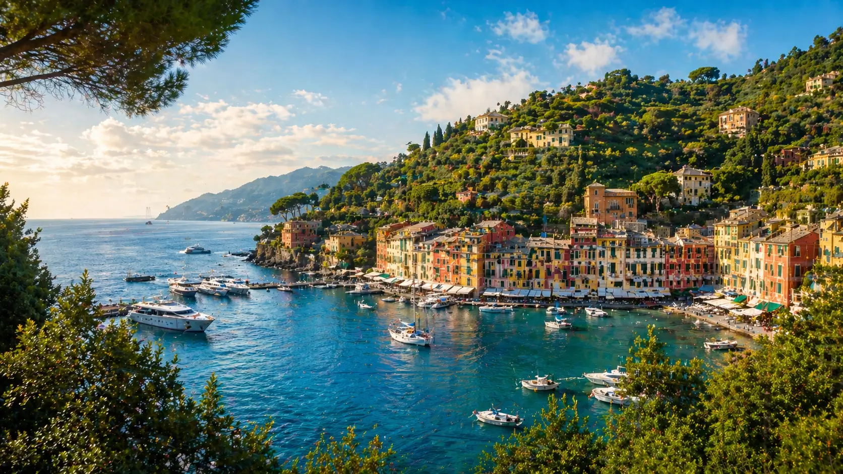 Portofino harbour - yachts and coloured houses